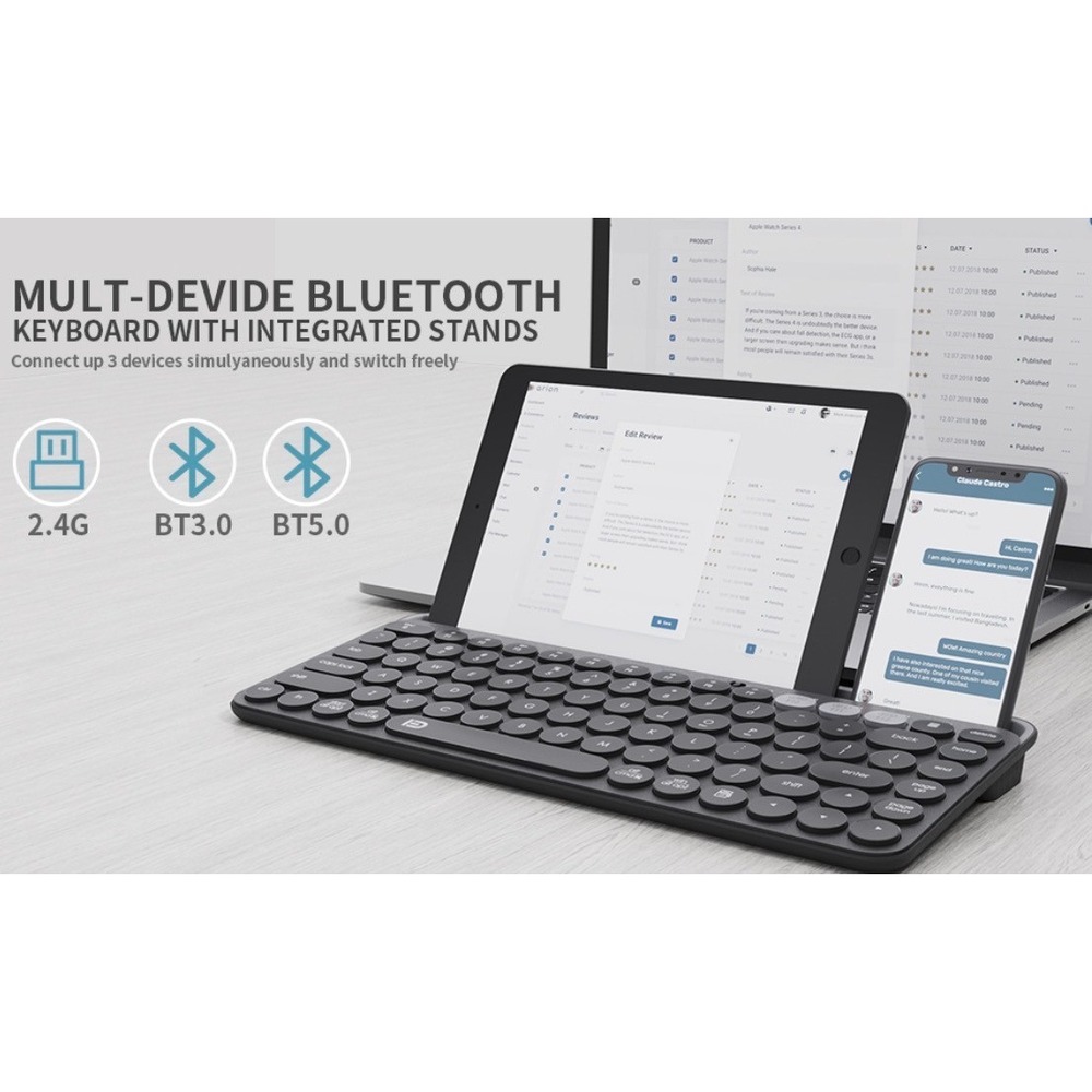 Multi-Device Bluetooth Wireless Keyboard with Integrated Tablet Stand